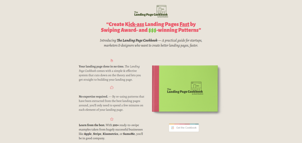 The landing page cookbook ebook (Kép forrása: your landing page sucks!)